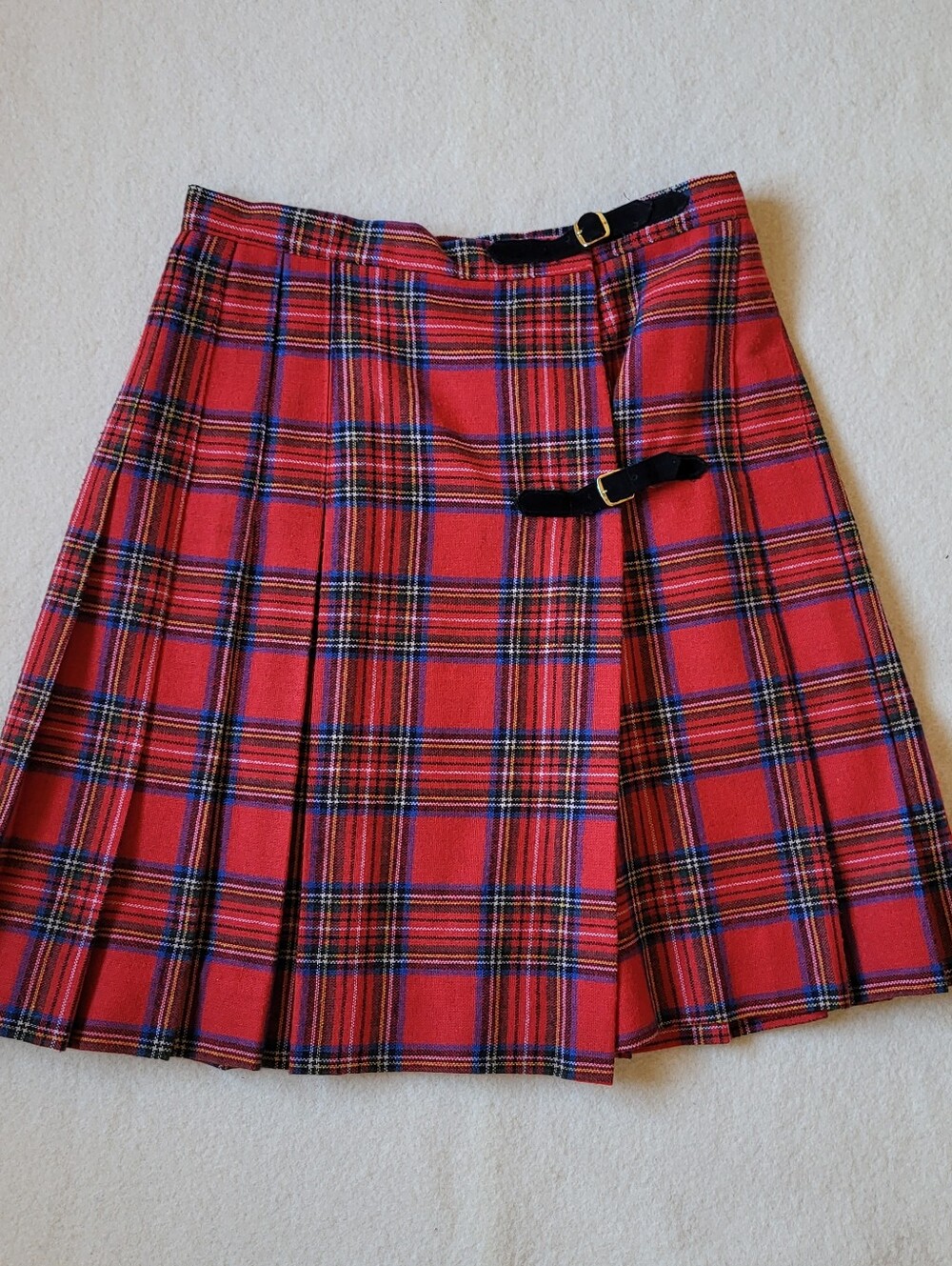 Vintage Wool Blend Plaid Skirt Pleated Kilt Women's Size 9/10 Crazy Horse